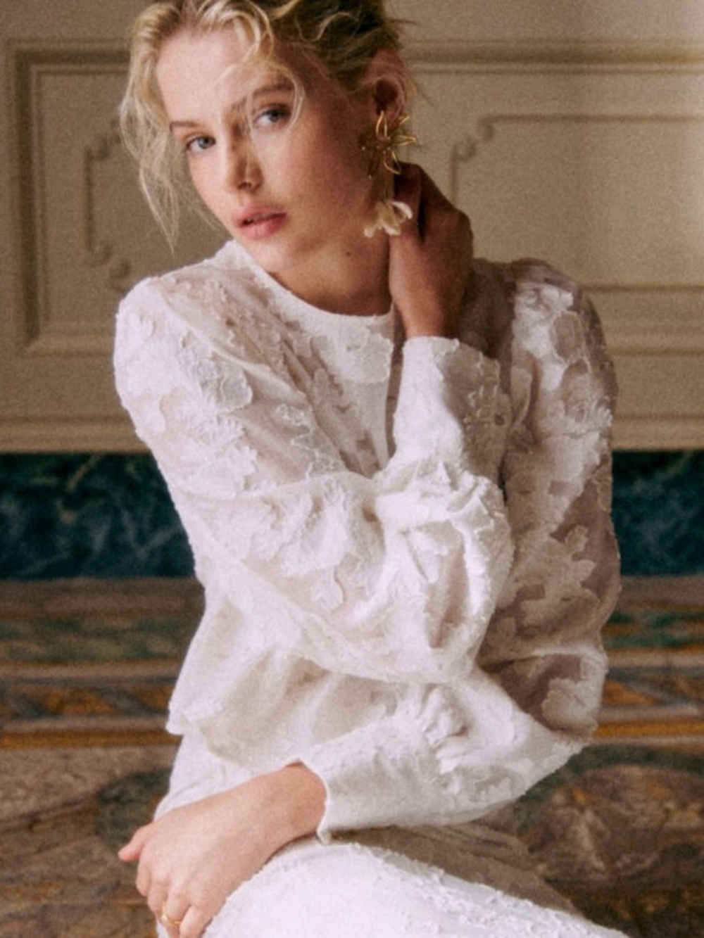 Sezane Flamine White Lace Blouse 8